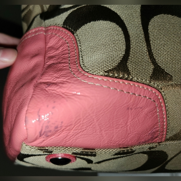 Coach Fabric & Patent Leather Handbag Bag in Pink and Taupe, Style # F13812 - Picture 10 of 16